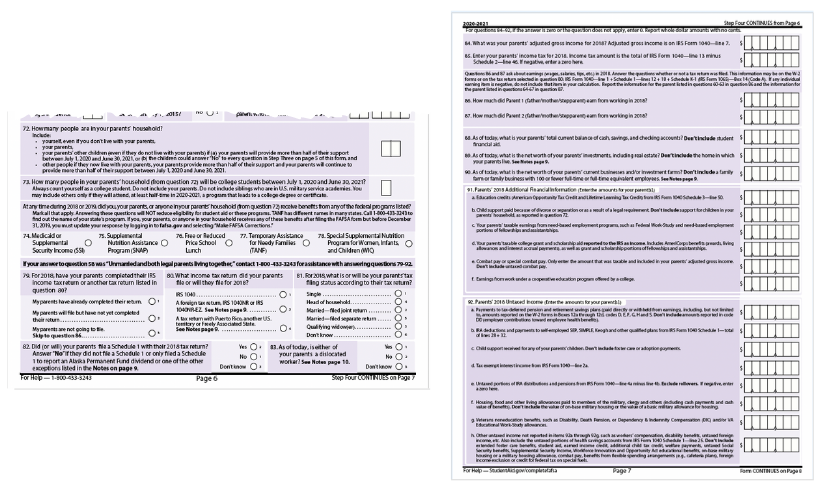 fafsa parent income information