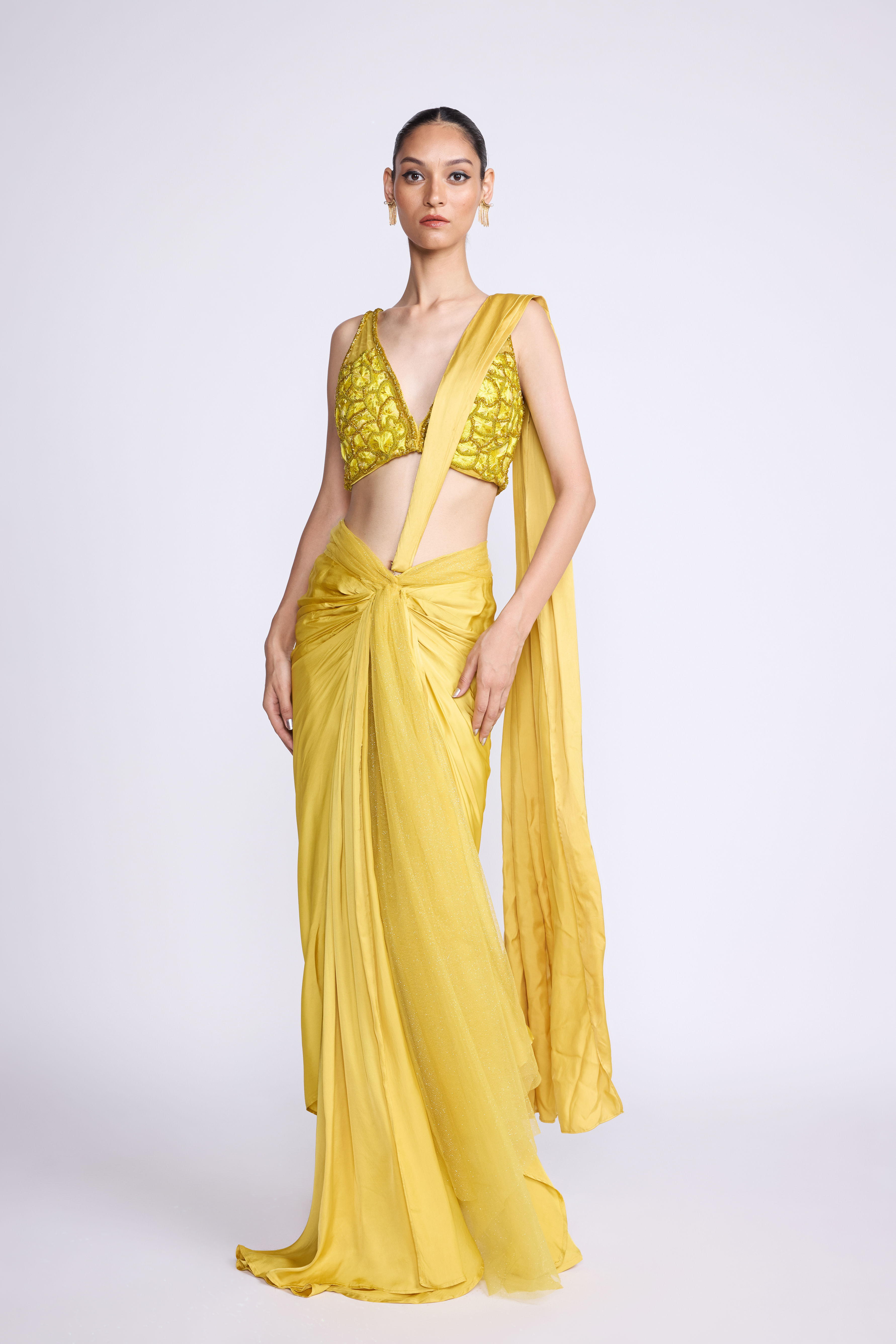Yellow Predrape Saree