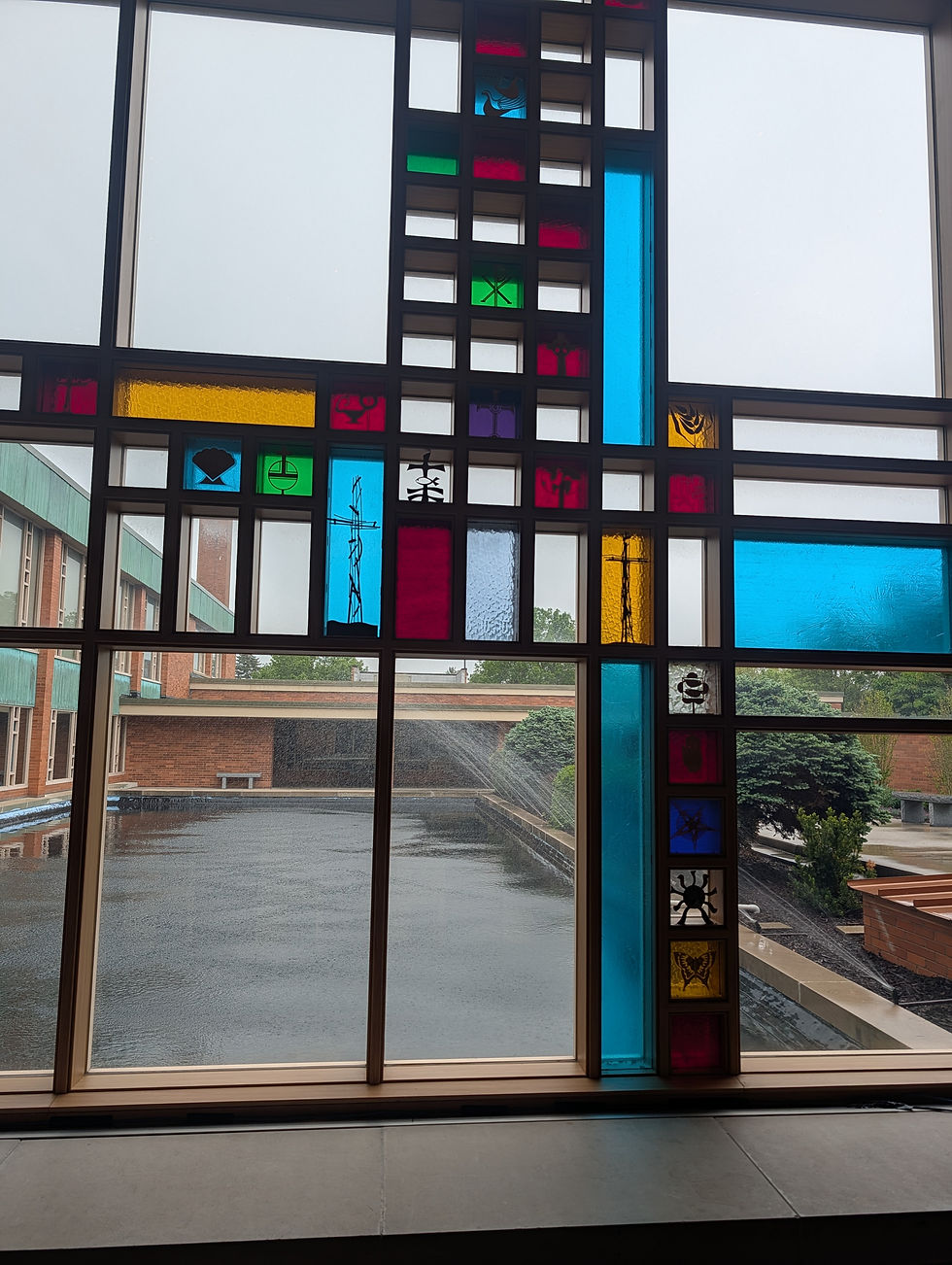 The chapel overlooks the reflecting pond.