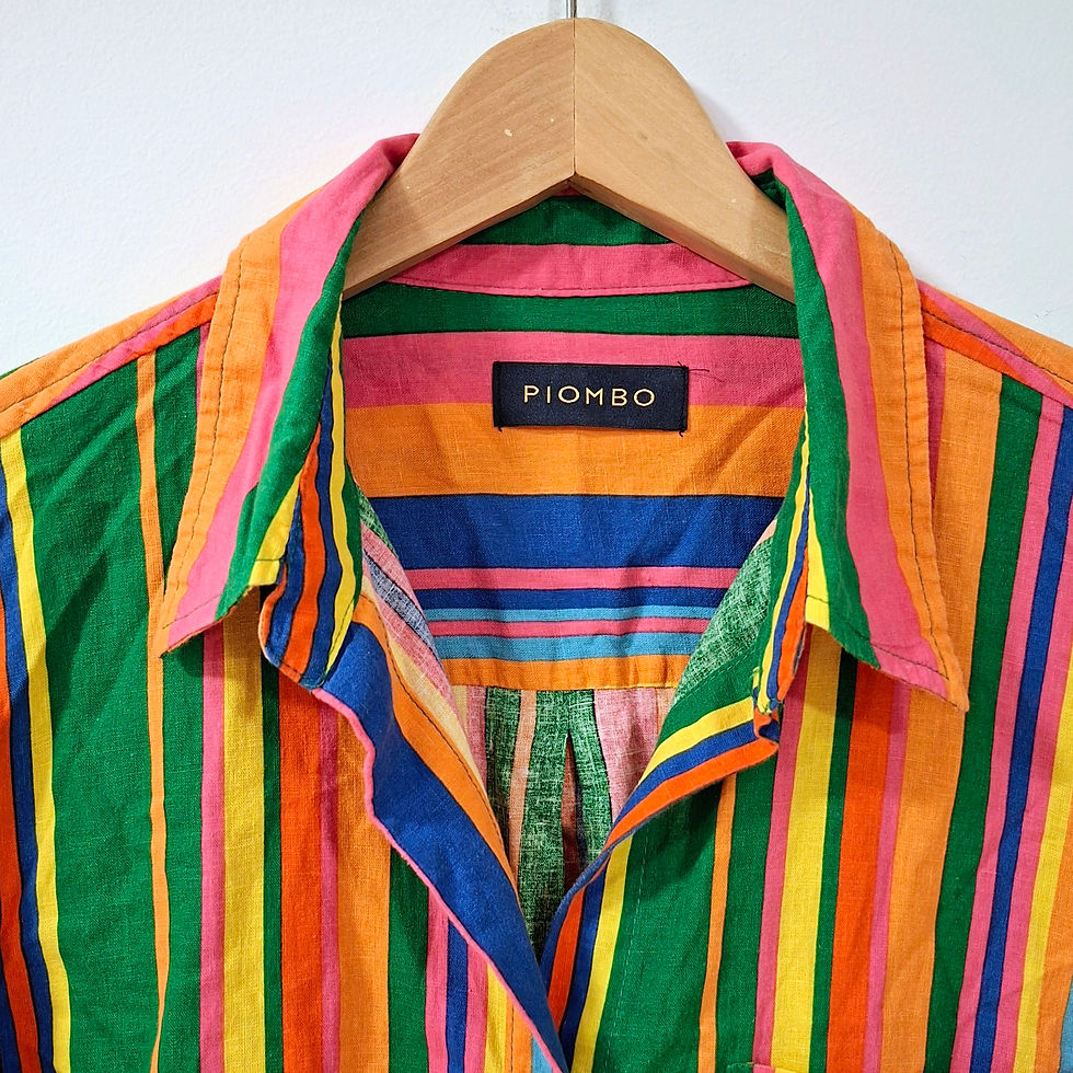Thumbnail: Piombo Multicolor Striped Linen-Blend Button-Down Blouse Size 44/L