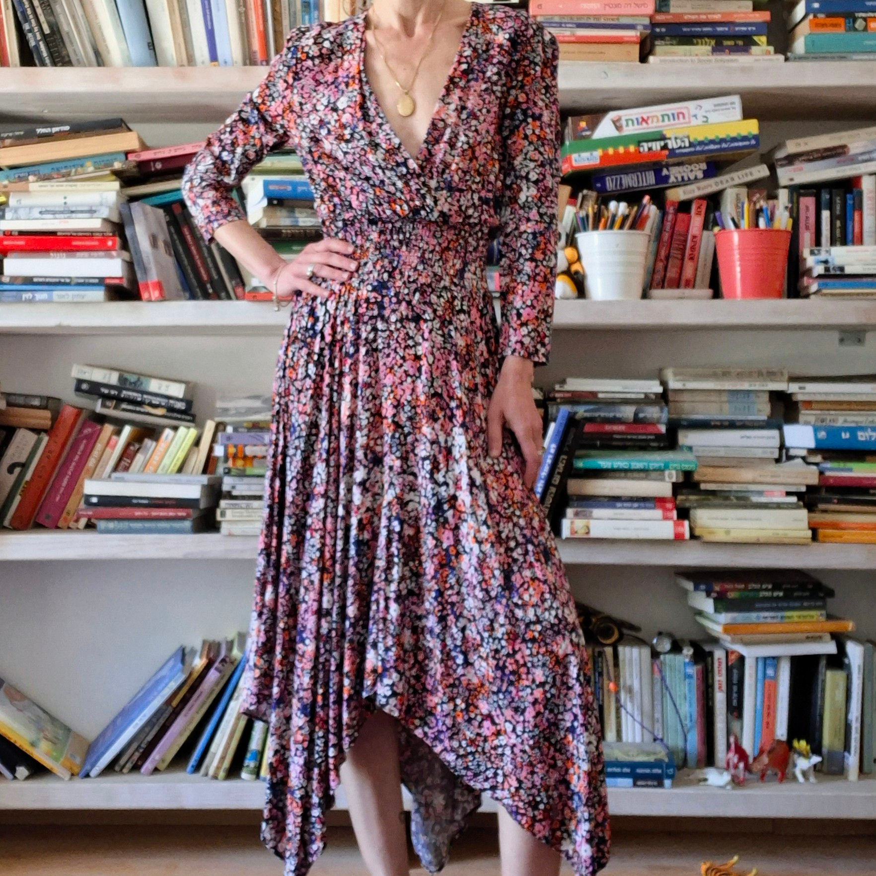 Maje Floral Asymmetric Midi Dress Size 38