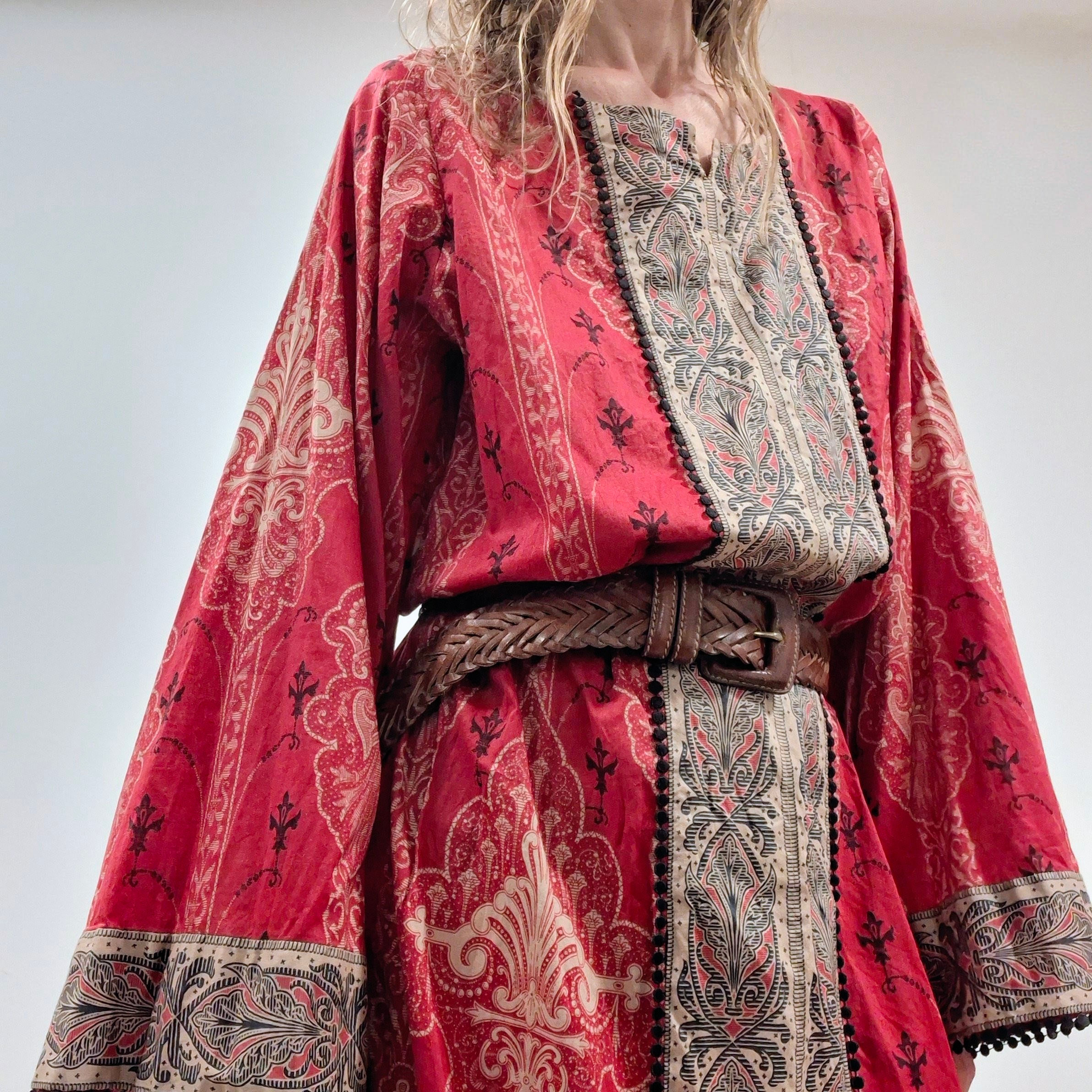 Nishat Linen Red Maxi Kaftan Dress OS