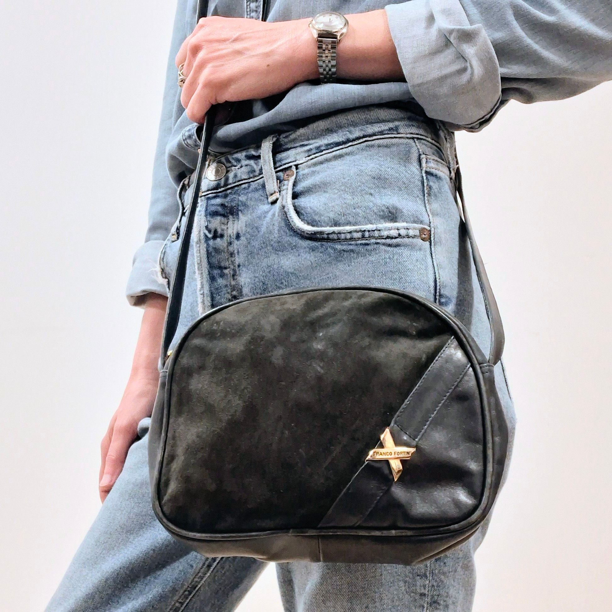 Vintage Franco Fortini Leather & Suede Crossbody Bag