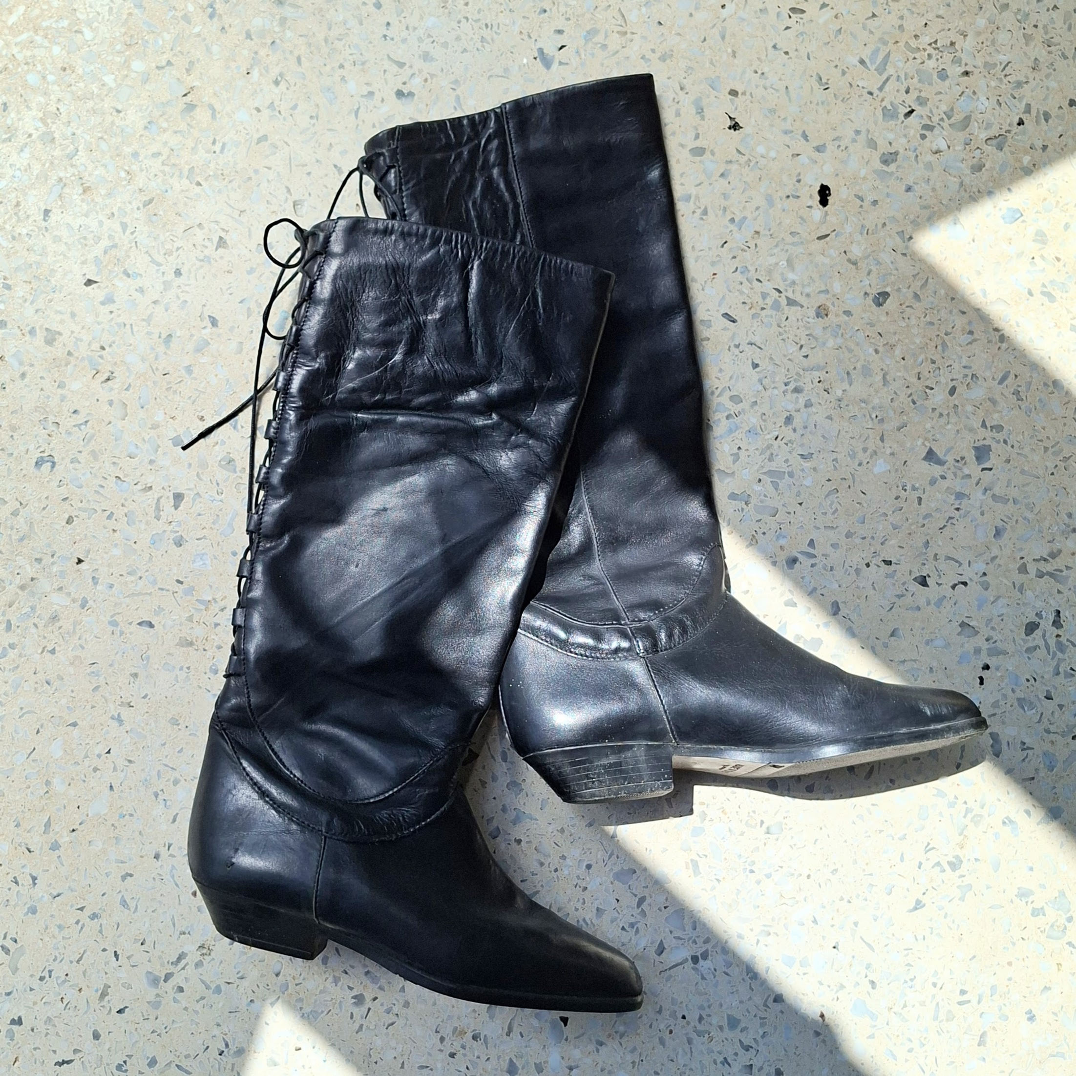 Vintage Magic Shoes Black Leather Corset Boots Size 37