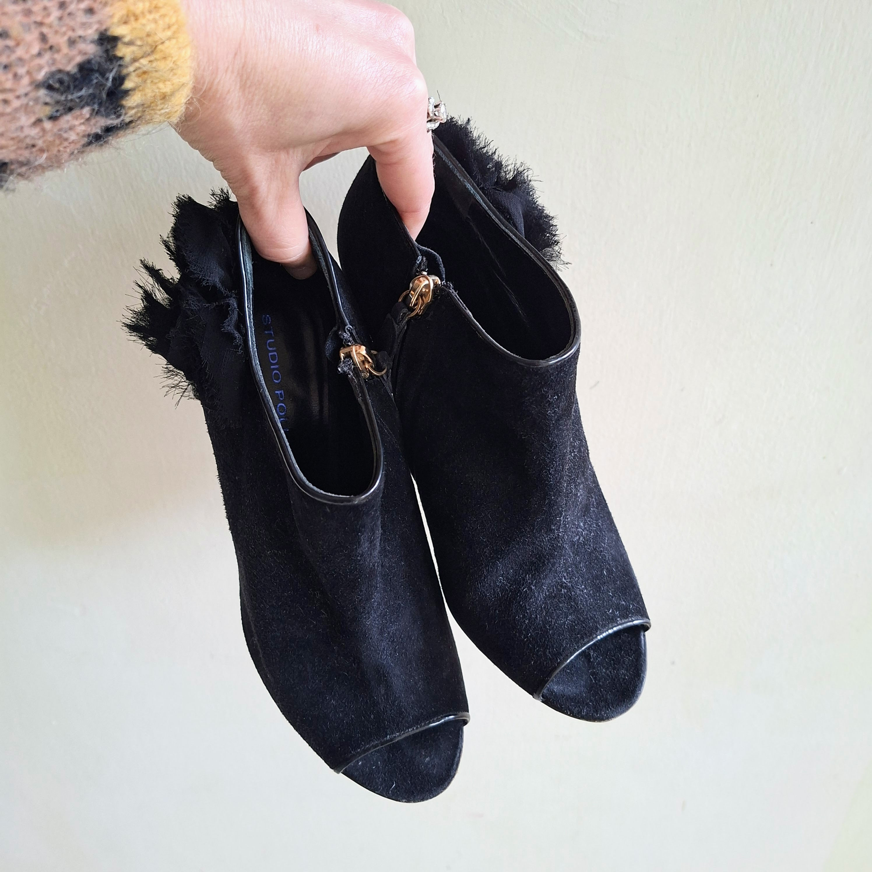 Studio Pollini Suede Peep-Toe Booties Size 38.5