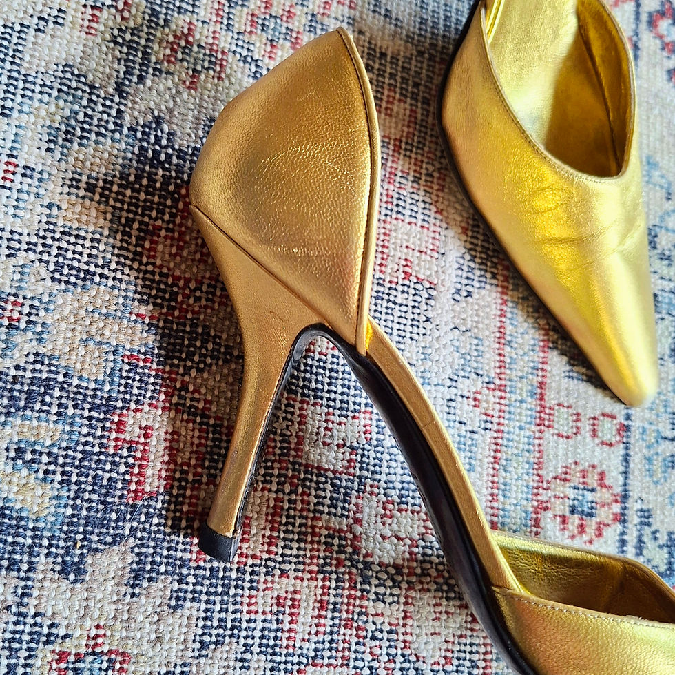 Thumbnail: Vintage Christian Lacroix Gold Leather D'Orsay Heels Pumps Size 37.5