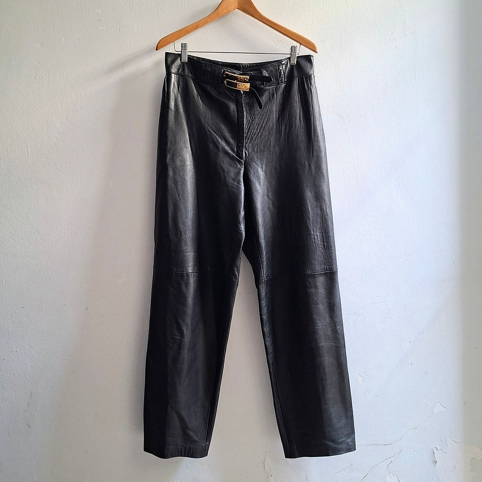 Thumbnail: Vintage Beged-Or Belted Leather Trousers Size L