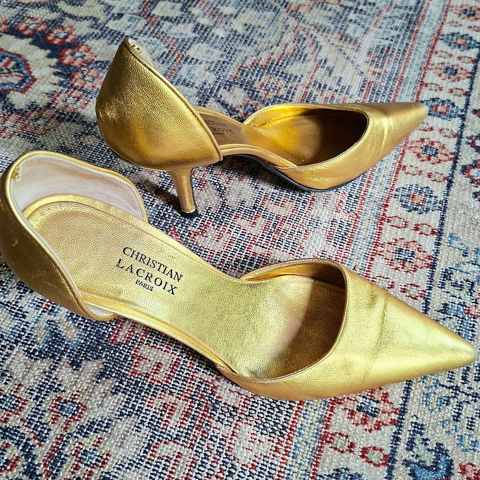 Thumbnail: Vintage Christian Lacroix Gold Leather D'Orsay Heels Pumps Size 37.5