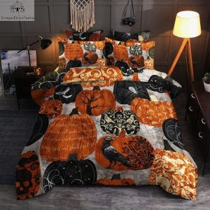 Pumpkin and Raven Halloween Bedding Set Quilt