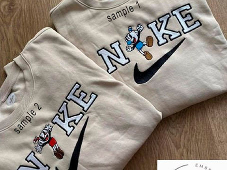 Couple Cuphead and Mugman Embroidered Sweatshirt Hoodie