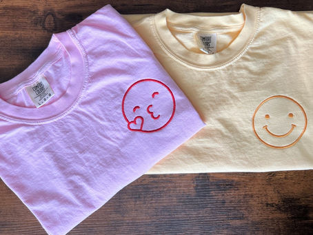 Spread Happiness with Embroidered Emoji T-Shirts - Happy Faces on Comfort Colors Tees