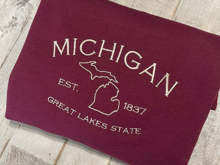 Michigan Great Lakes Embroidered Crewneck Sweatshirt: Your Perfect Michigan Souvenir