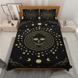 Retro Celestial Event Skull Quilt Bedding Set
