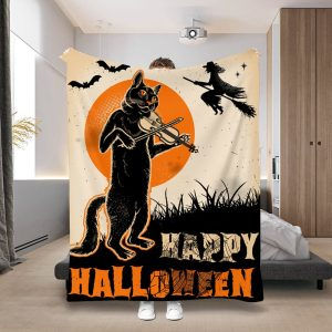 Vintage Halloween Playing Violin Blanket, Season Of The Witch