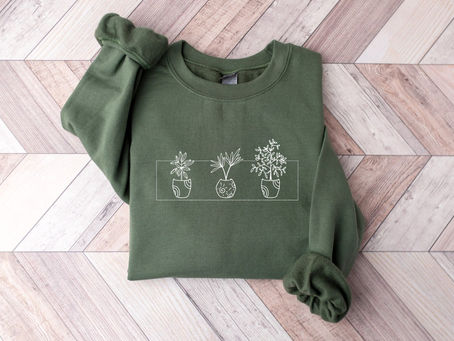 Embroidered Plant Crewneck Flower Sweatshirt