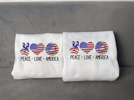 Peace, Love, and America: 4th of July Embroidered Sweatshirt