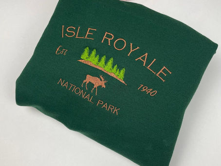 Isle Royale National Dark Embroidered Crewneck: Embrace the Beauty of the Night