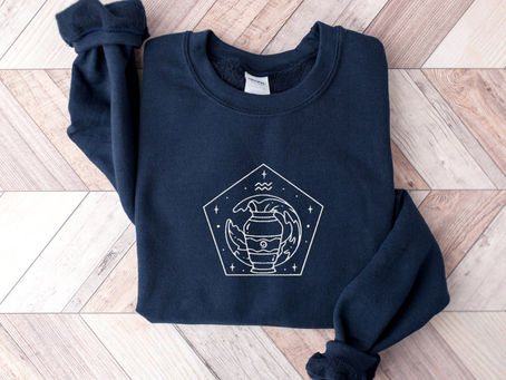 Aquarius Embroidered Zodiac Sweatshirt Constellation Sweater
