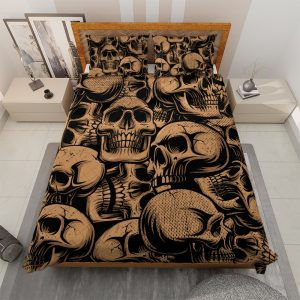 Vintage Modern Skull Quilt Bedding Set Halloween