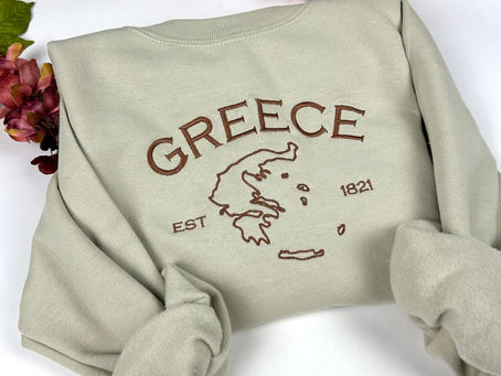 Showcase the Beauty of Greece with our Embroidered County Map Crewneck Sweatshirt