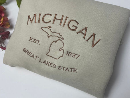 Michigan Great Lakes Embroidered Crewneck Sweatshirt: Celebrate the Beauty of the Mitten State