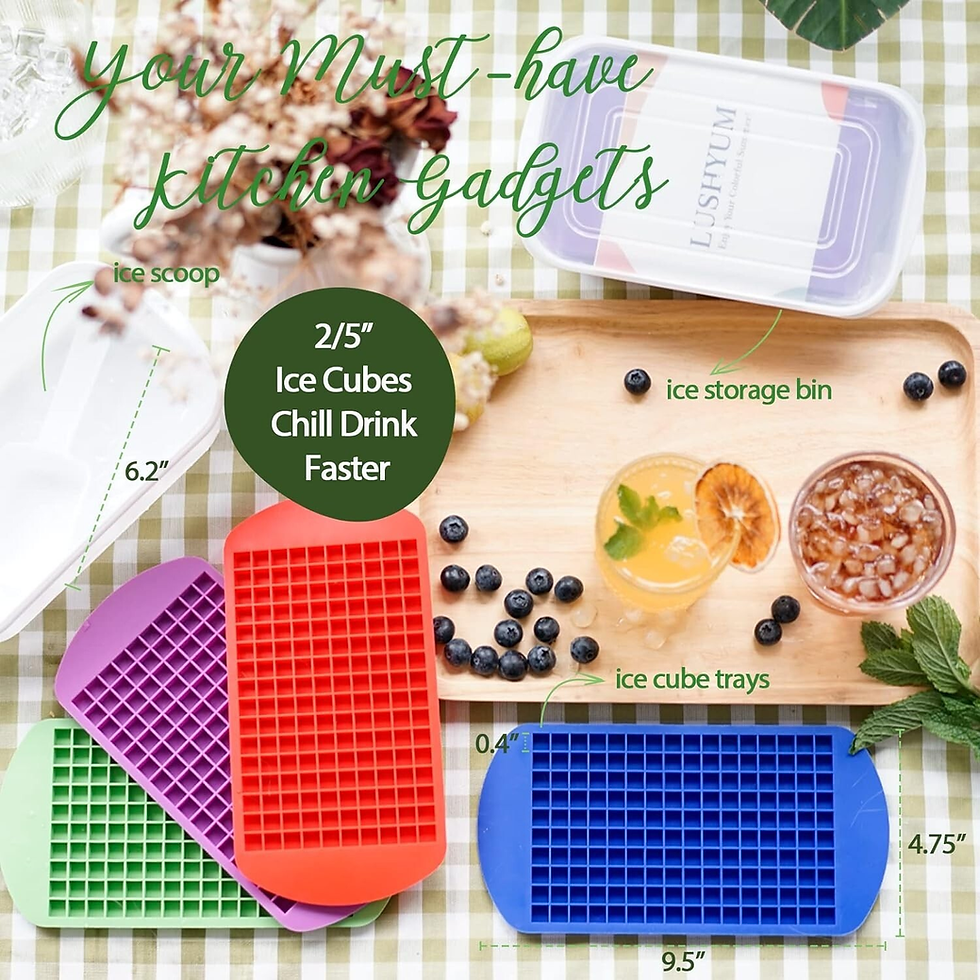 Thumbnail: Mini Ice Cube Trays for Freezer with Bin and Scoop 4 Pack 640 Small Nugget New
