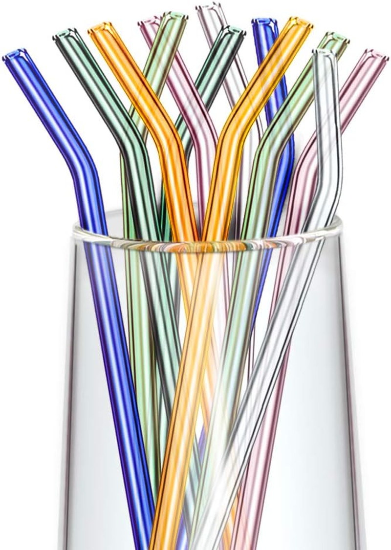 Thumbnail: Reusable Glass Straws with 2 Cleaning Brushes - (Multicolour,12 Pack)