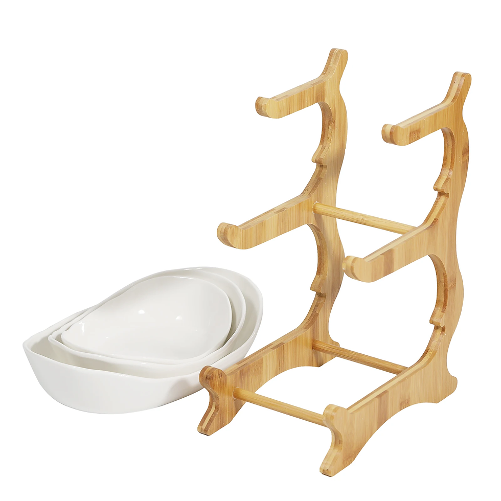 Thumbnail: 3 Layer Multi-Layer Ceramic Fruit Plate Bamboo Wooden Frame Household Basket Bow