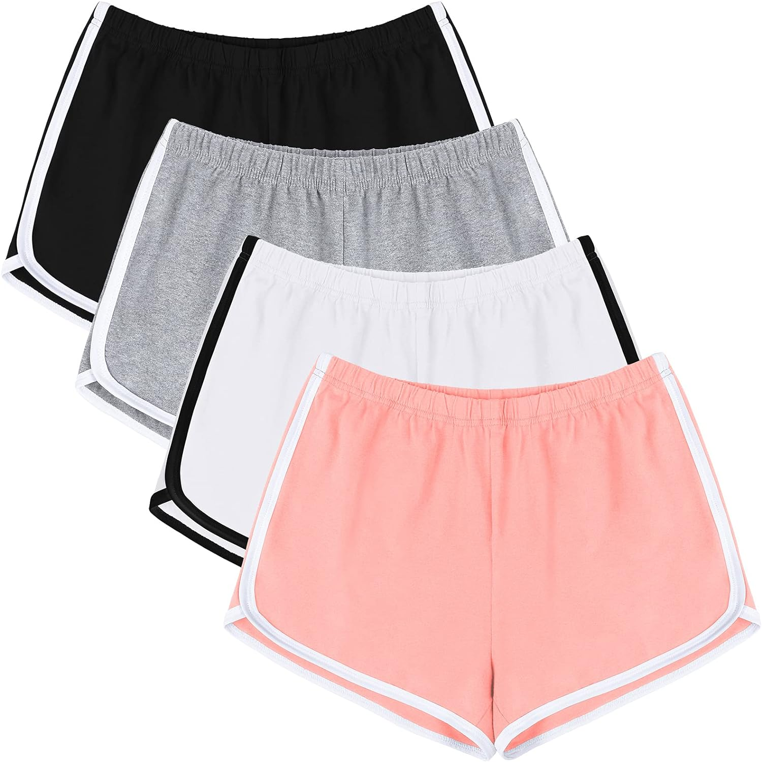 4 Pack Yoga Short Pants - 100% Cotton Sports/Gym/Dance Shorts - Women
