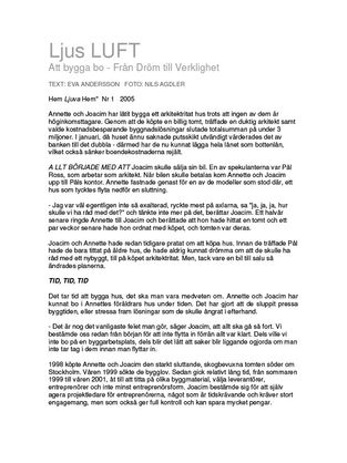 Ljus LUFT - Att bygga bo - Från Dröm till Verklighet