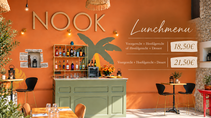 Lunchmenu bij restaurant NOOK in Sainte-Jalle, Drôme Provençale, met huisgemaakte gerechten en lunchformules vanaf 18,50 euro