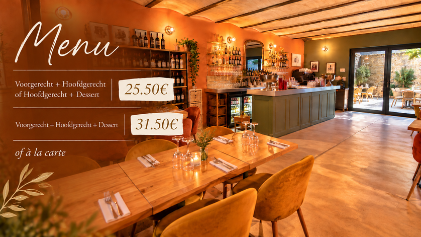 Menu van restaurant NOOK in Sainte-Jalle, Drôme Provençale, met huisgemaakte gerechten en menuformules vanaf 25,50 euro, nabij Nyons, Buis-les-Baronnies en Vaison-la-Romaine