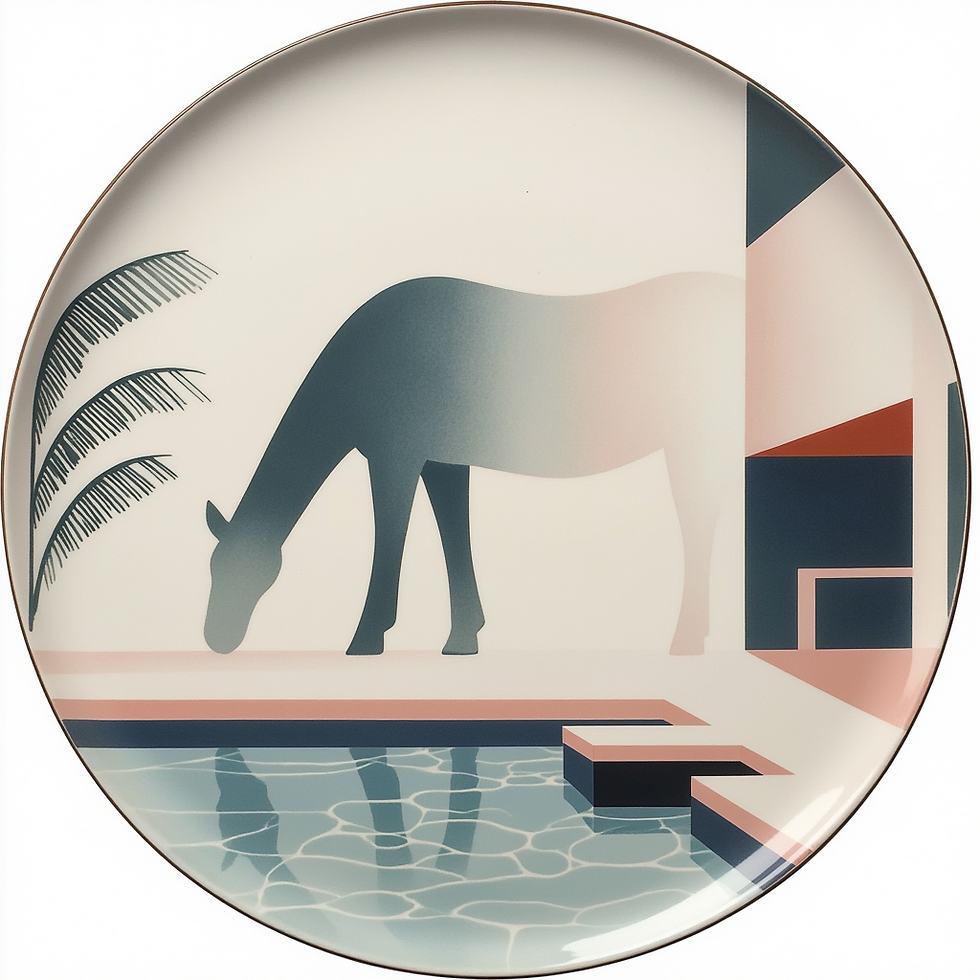 Plate with horse drinking water near pool #004 Casablanca Geisted