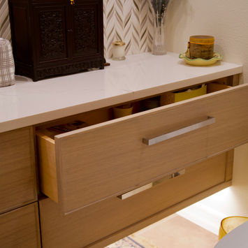 Custom bathroom storage drawer designed for organization and everyday functionality