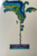 Abstract art of a colorful vertical design with blue and yellow hues.