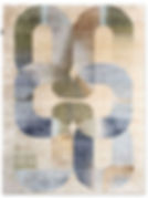 Geometric patterned rug with blue, beige and green shades, Geisted.