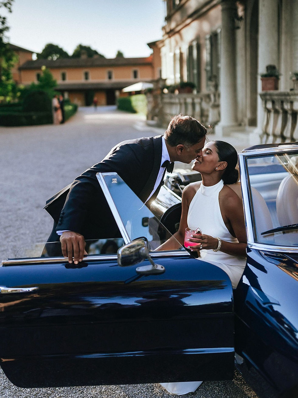 Bride and groom sharing a romantic moment at Tuscany wedding