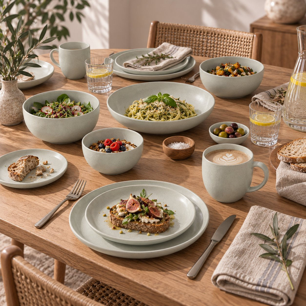 gray ceramic dinnerware set
