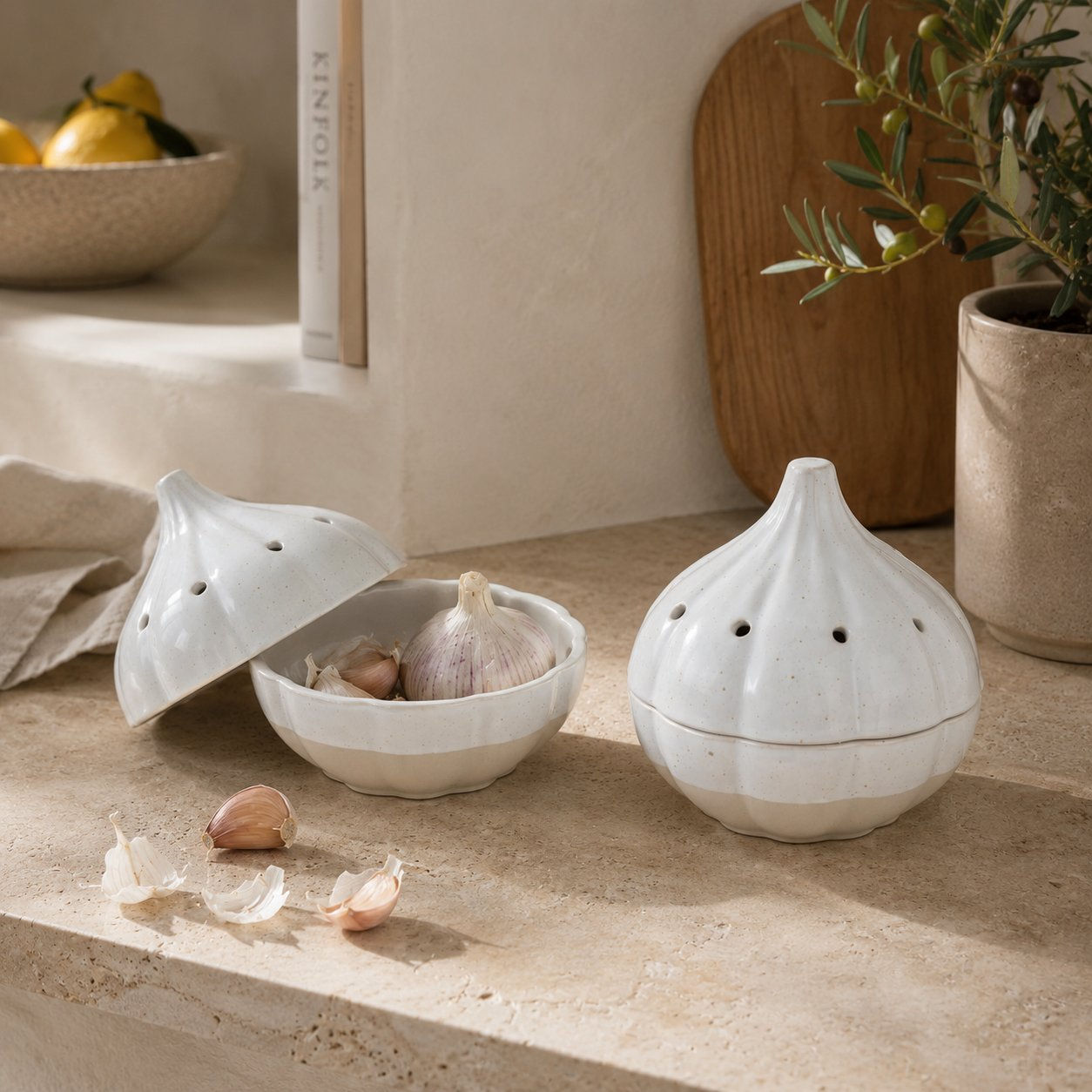 White Farmhouse Garlic Keepers
