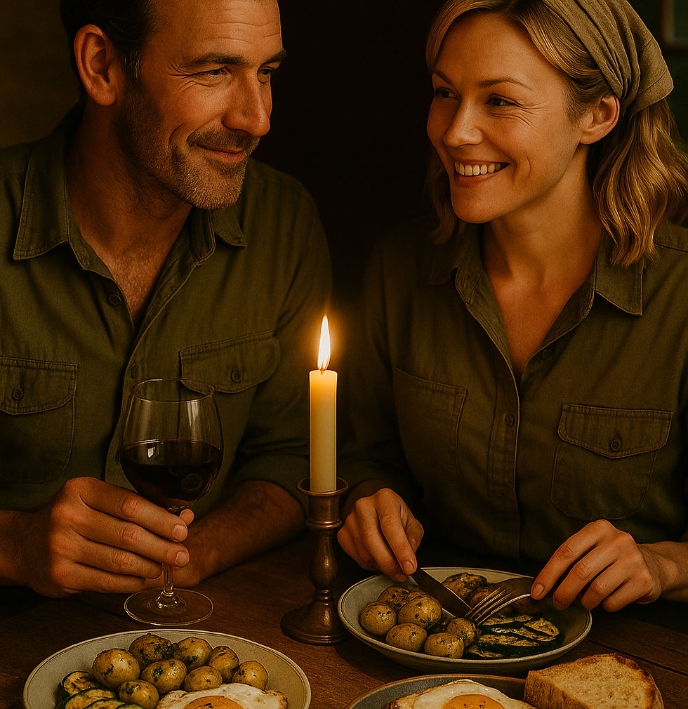 DATE NIGHT SUPPER TIP (AUG 9–11)“Dig up a spud, pour a splash of wine, and keep him thinking you’re a domestic goddess and a field commander.”