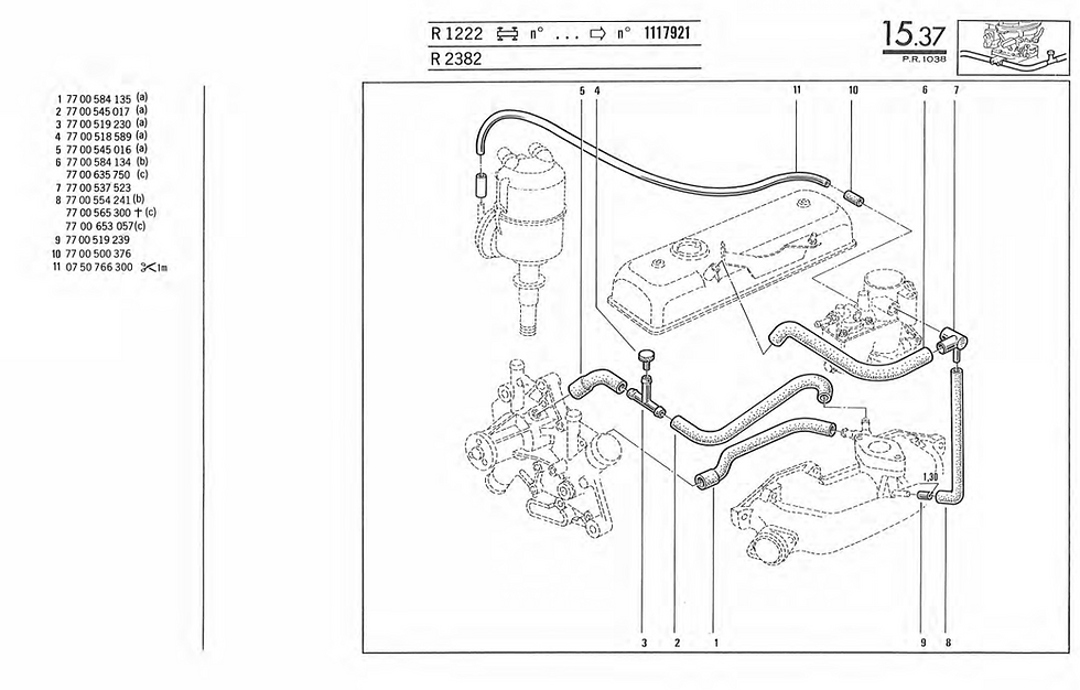 Kit durites carburateur pied durite Renault 5 R5 TL GTL hoses R1227 R1222 R1397