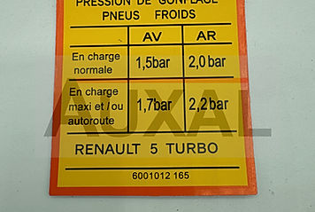 Sticker pression pneu Renault 5 R5 Turbo pneus tyre tyres 6001012165