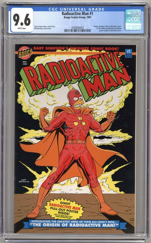 Radioactive Man #1 (1993) CGC 9.6 NM+ Poster included. Glow-in-the-dark cover.