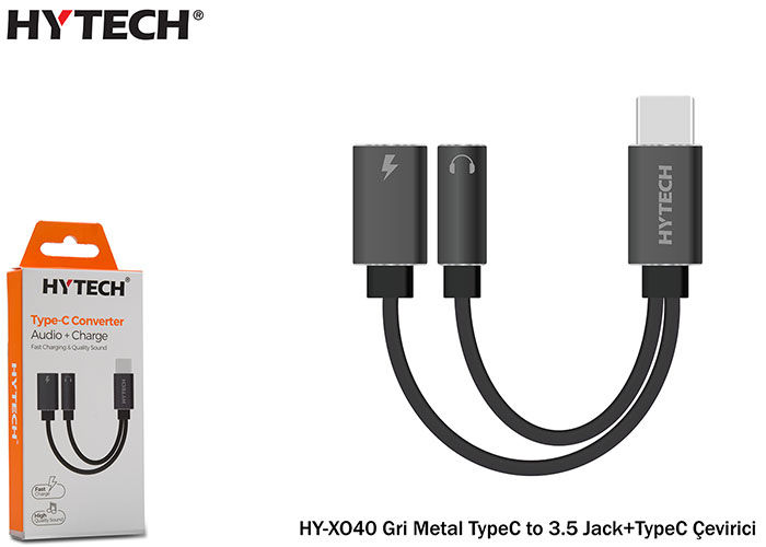 Hytech HY-X040 Gri Metal TypeC to 3.5 jack+TypeC Ç (153.16.0053 )