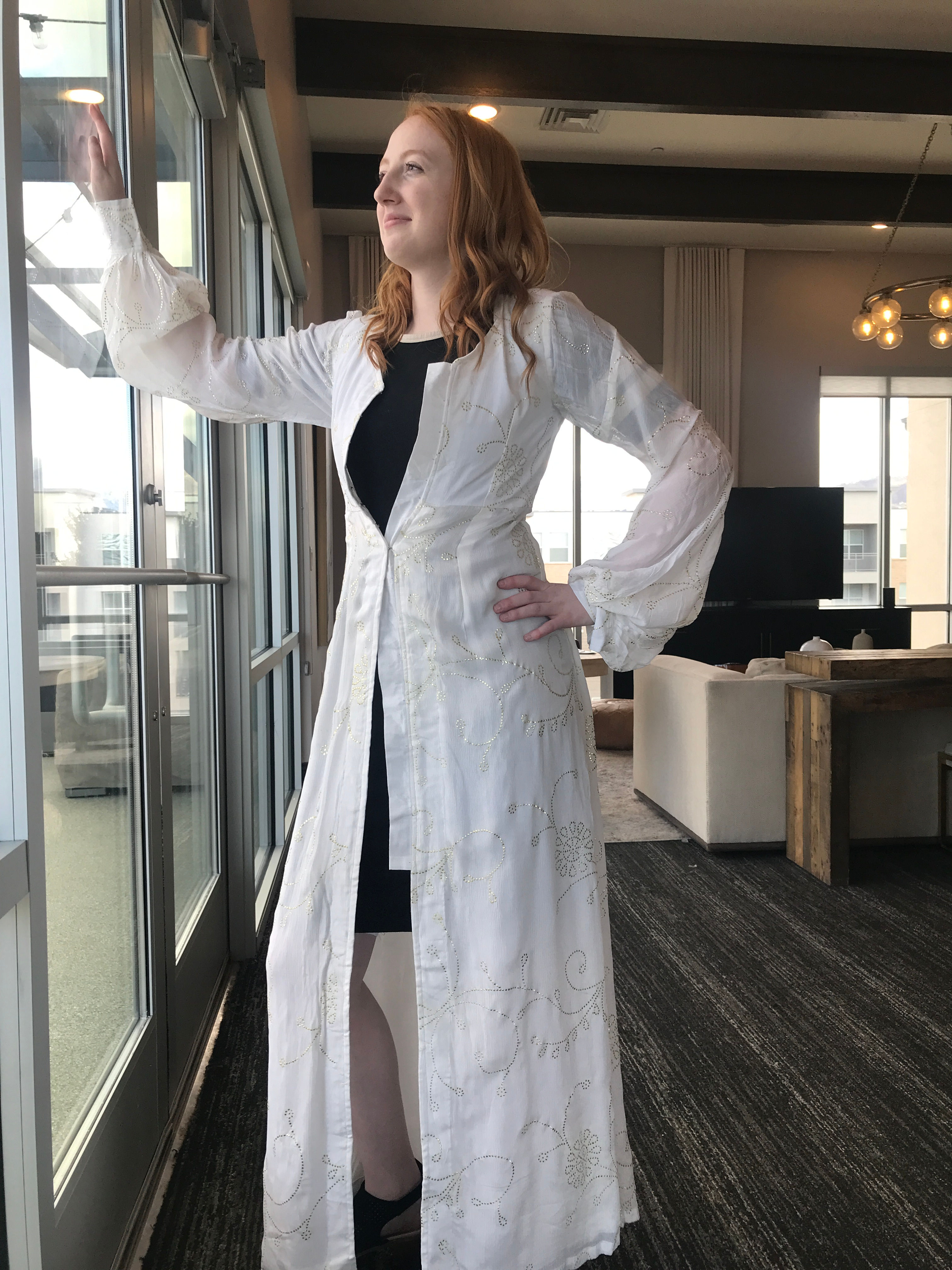 white Boho Maxi Dress, Women White & gold kimono