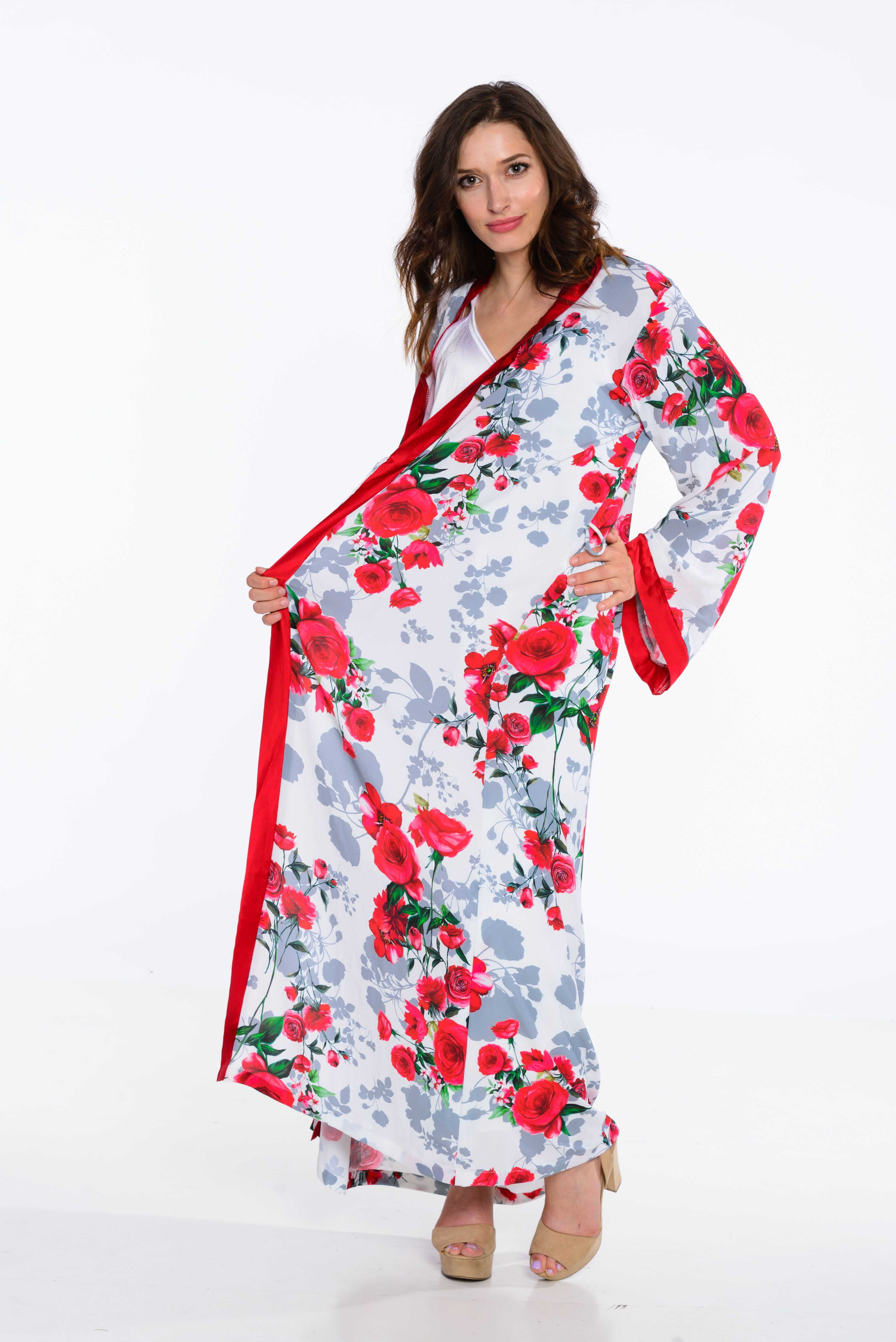 Kaftan robes, kimono, long, open front robe, full sleeves, floral robe with sati