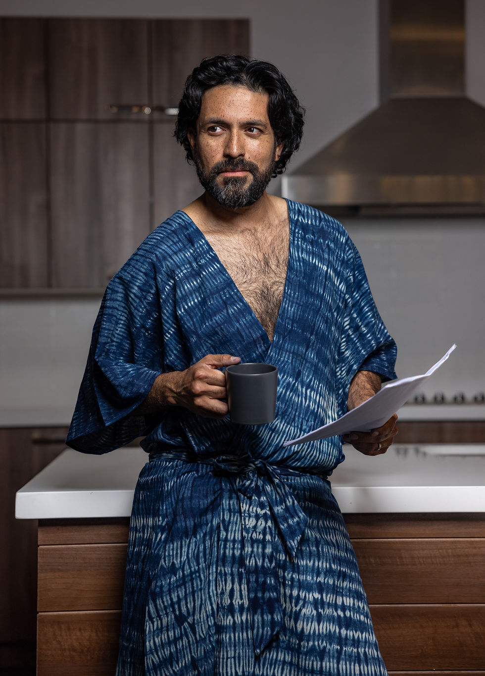Thumbnail: Men's robe, men's indigo robe, Kimono robe With Pockets, hand-dyed