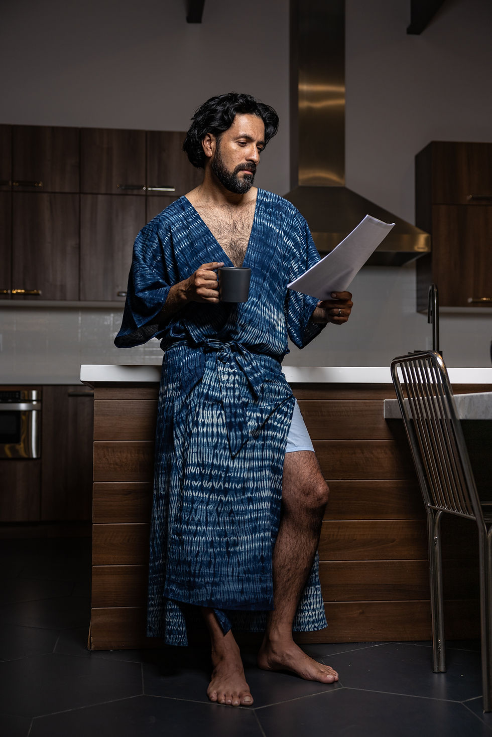 Thumbnail: Men's robe, men's indigo robe, Kimono robe With Pockets, hand-dyed