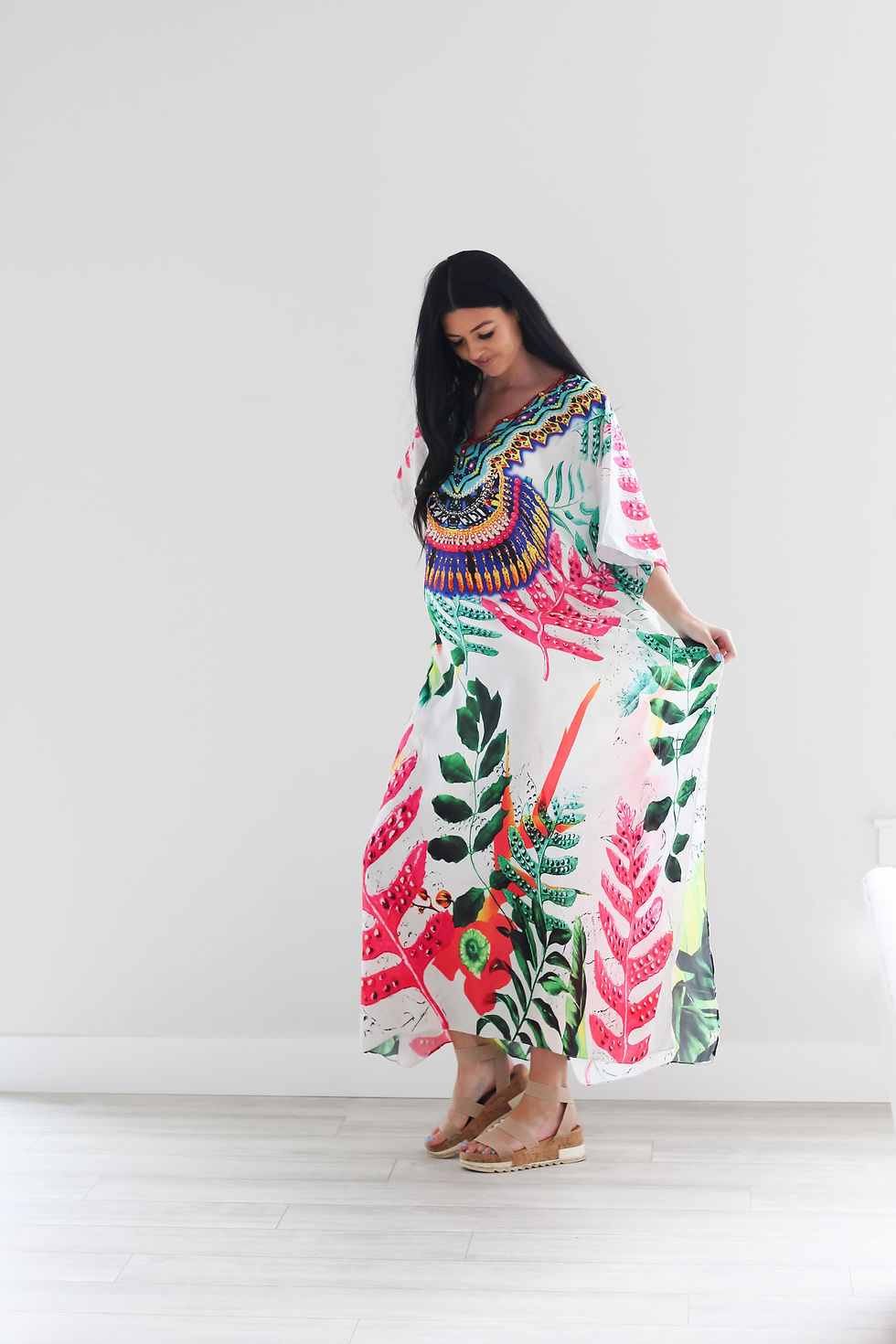 Thumbnail: Mexican Kaftan Dress, Floral Caftan For Women, Plus Size Clothing, Boho Kaftan