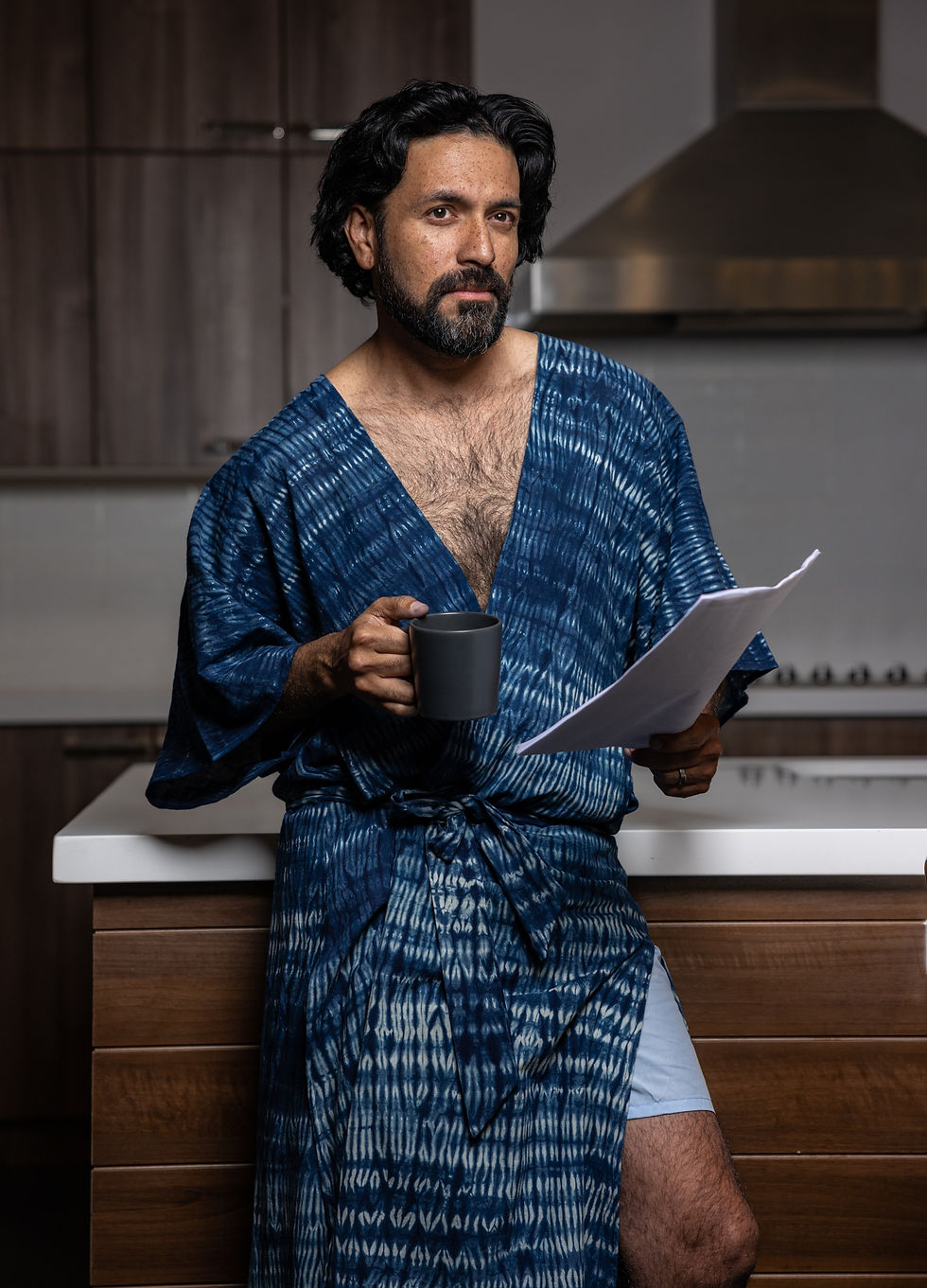 Thumbnail: Men's robe, men's indigo robe, Kimono robe With Pockets, hand-dyed